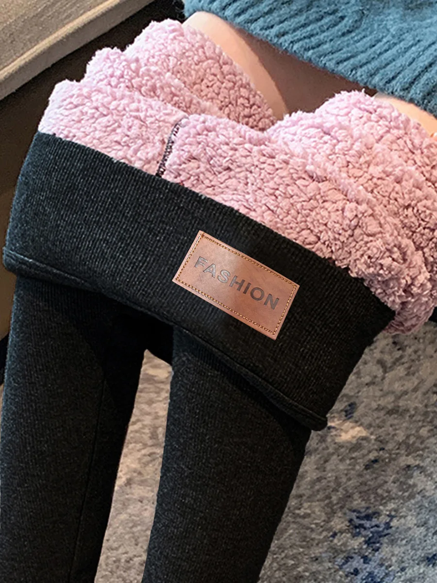 

plus Size Velvet Thi Leggings Women's Fce Lined High Waist Nine Points Casual Cosite Fabric Warm Winter Trousers