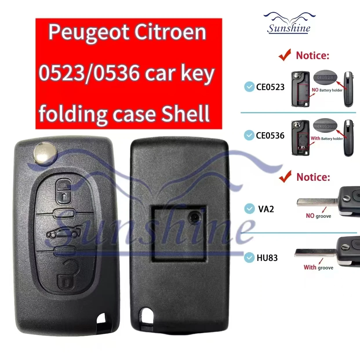 Sunshine 3 Buttons for Peugeot 207 307 308 407 607 807 For Citroen C2 C3 C4 C5 C6 Auto Remote key Case Va2/Hu83 CE0523 CE0536