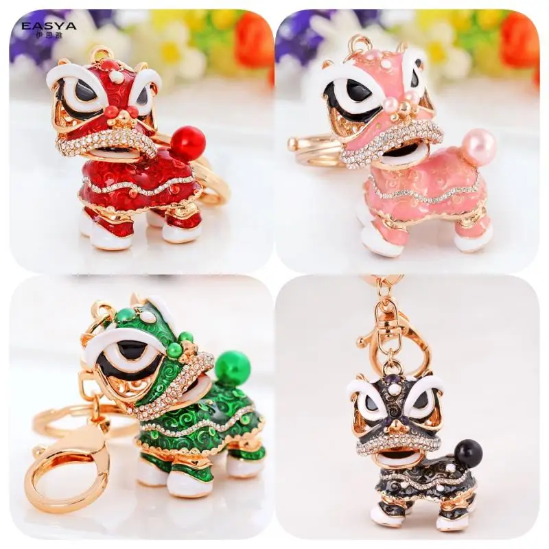 New Popular Chinese Small Gift Creative Keychain Traditional Lion Dance Keychain Eye-Catching Metal Pendant Toy Holiday Gift