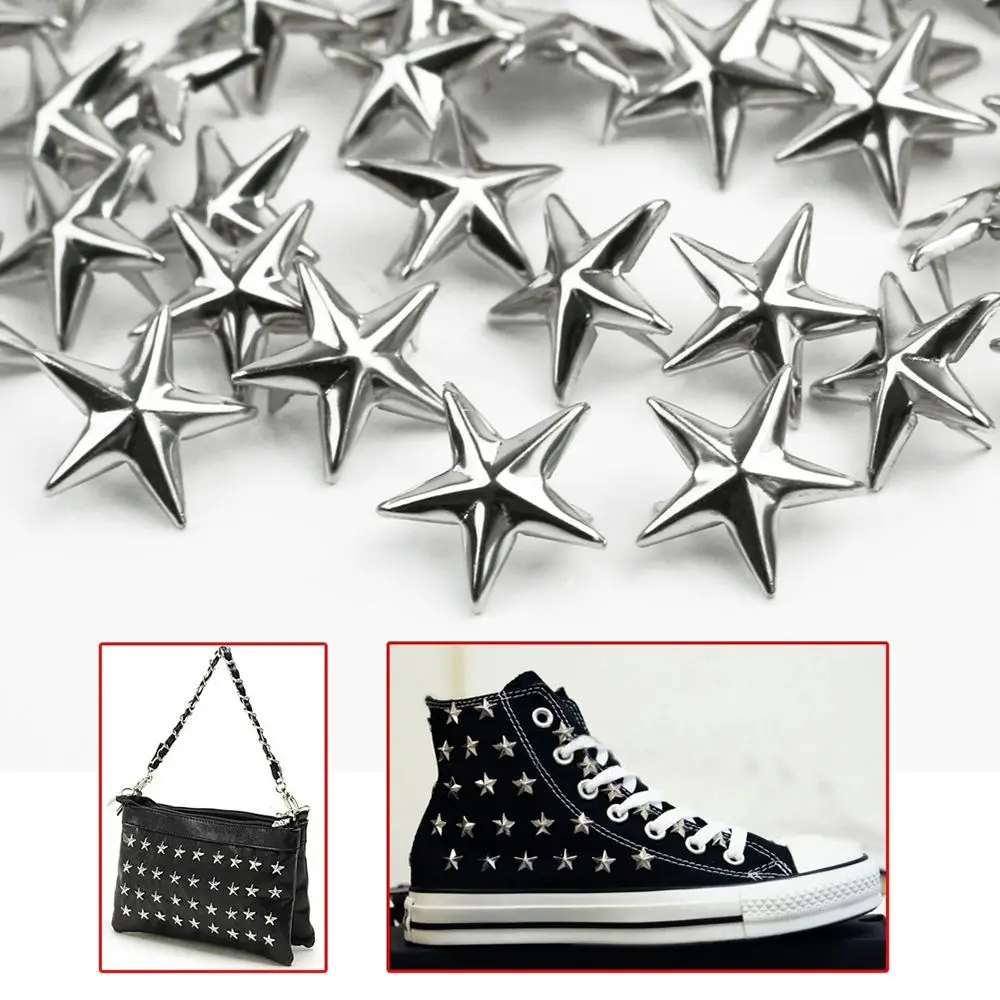 100pcs 15mm Star Rivets Silver Metal Leather Craft Studs Spikes Spots Nailhead Rock Punk Garment Sewing Decoration  Accessories