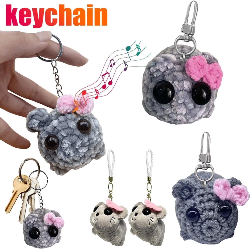 Cartoon Knitting Pendant Crochet Sad Hamster Meme Cute Hamster Animal Plushie Keyring Bow Tie Hamster Keychain Toy for Kids Gift