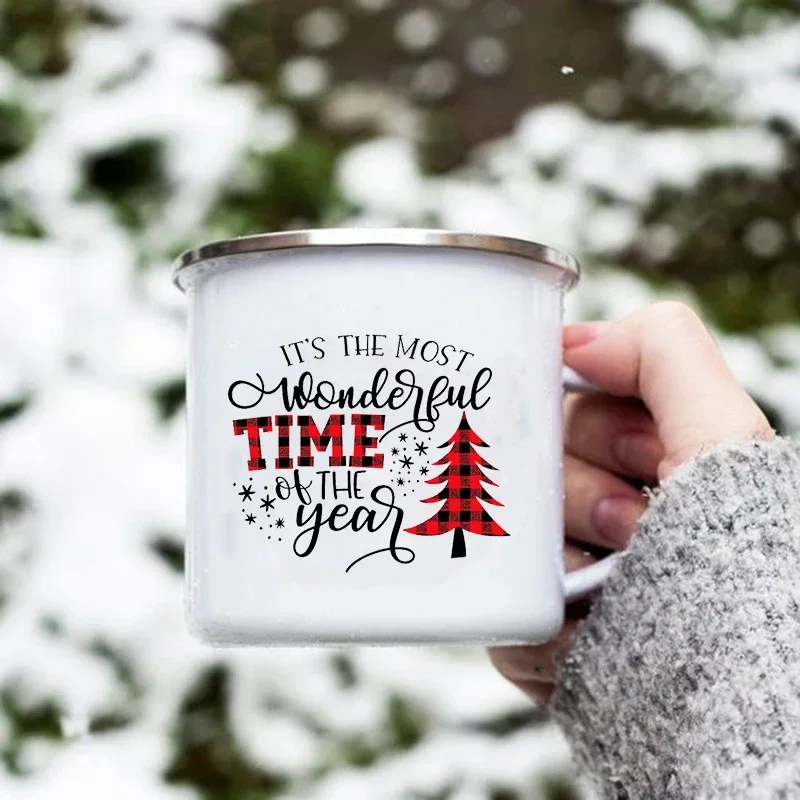 Snowman Print Enamel Coffee Mugs Christmas Gift Cups New Year Party Wine and Beer Cups Home Drinkware Festive Party Mug