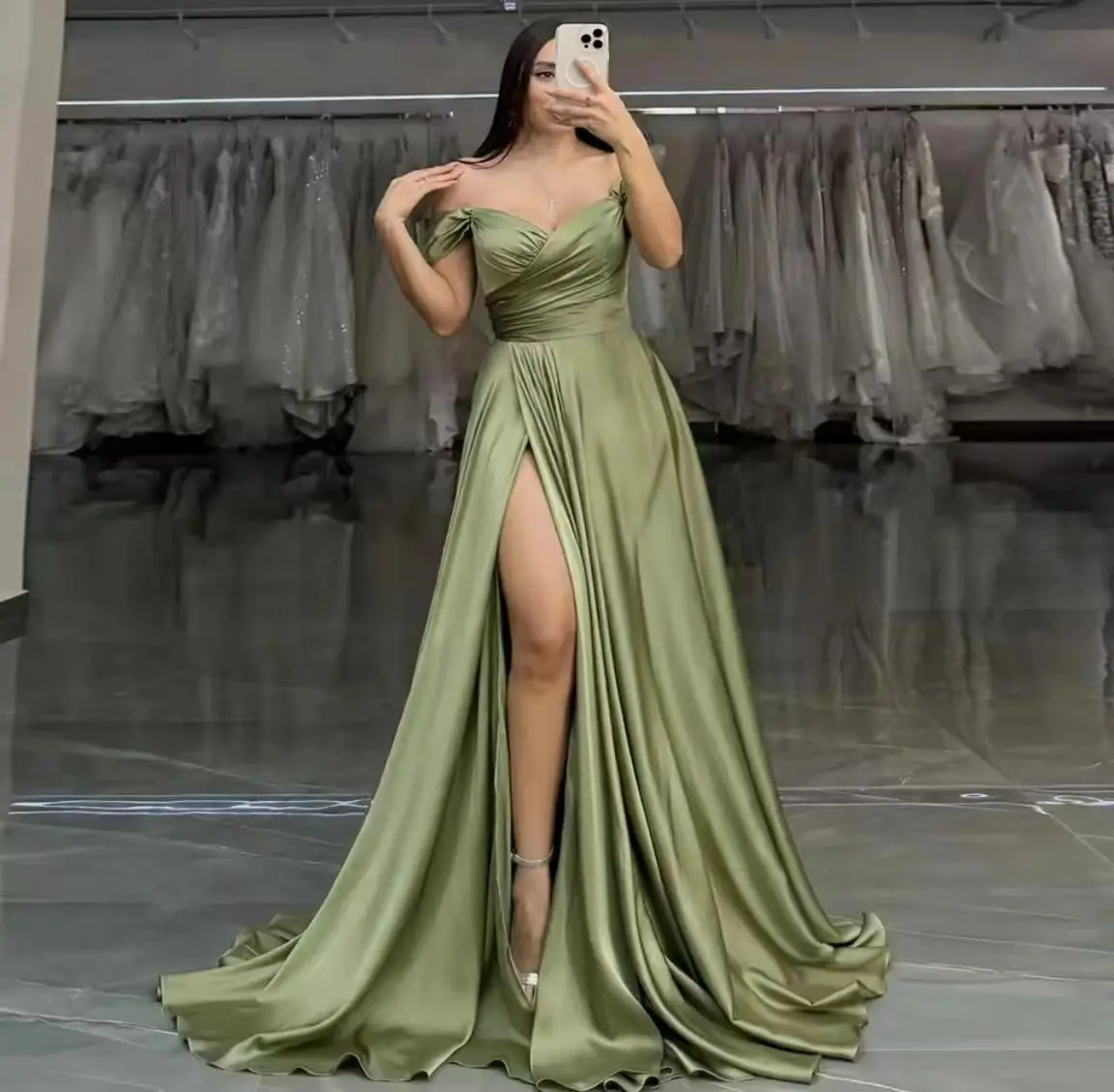 

Sage Green High Side Slit Sexy Evening Dresses Off Shoulder Sweetheart PromParty Gowns Corset Back 2025 Customized