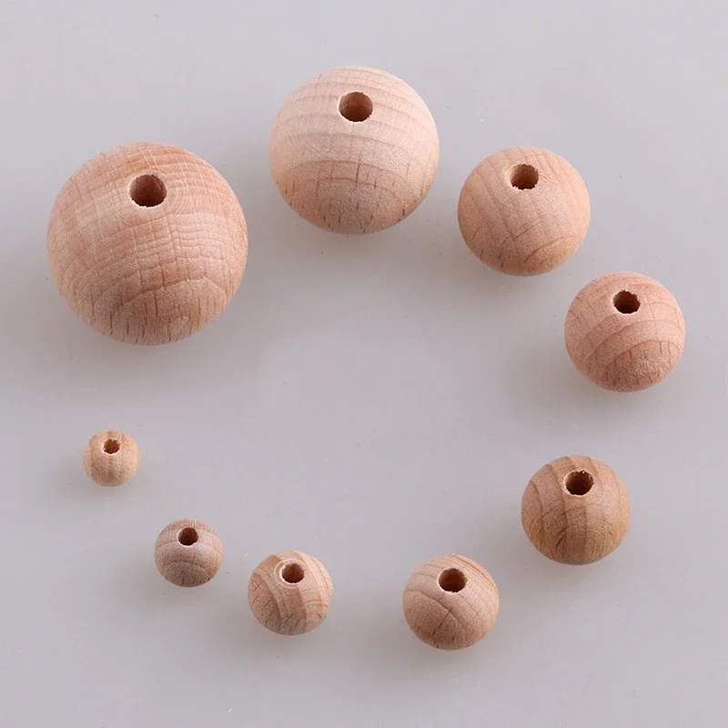 

ABCPICK 10/20/30/50Pcs Beech Wooden Round Beads Eco-Friendly Loose Spacer Bead DIY Bracelet Jewelry Making Handmade Accessories