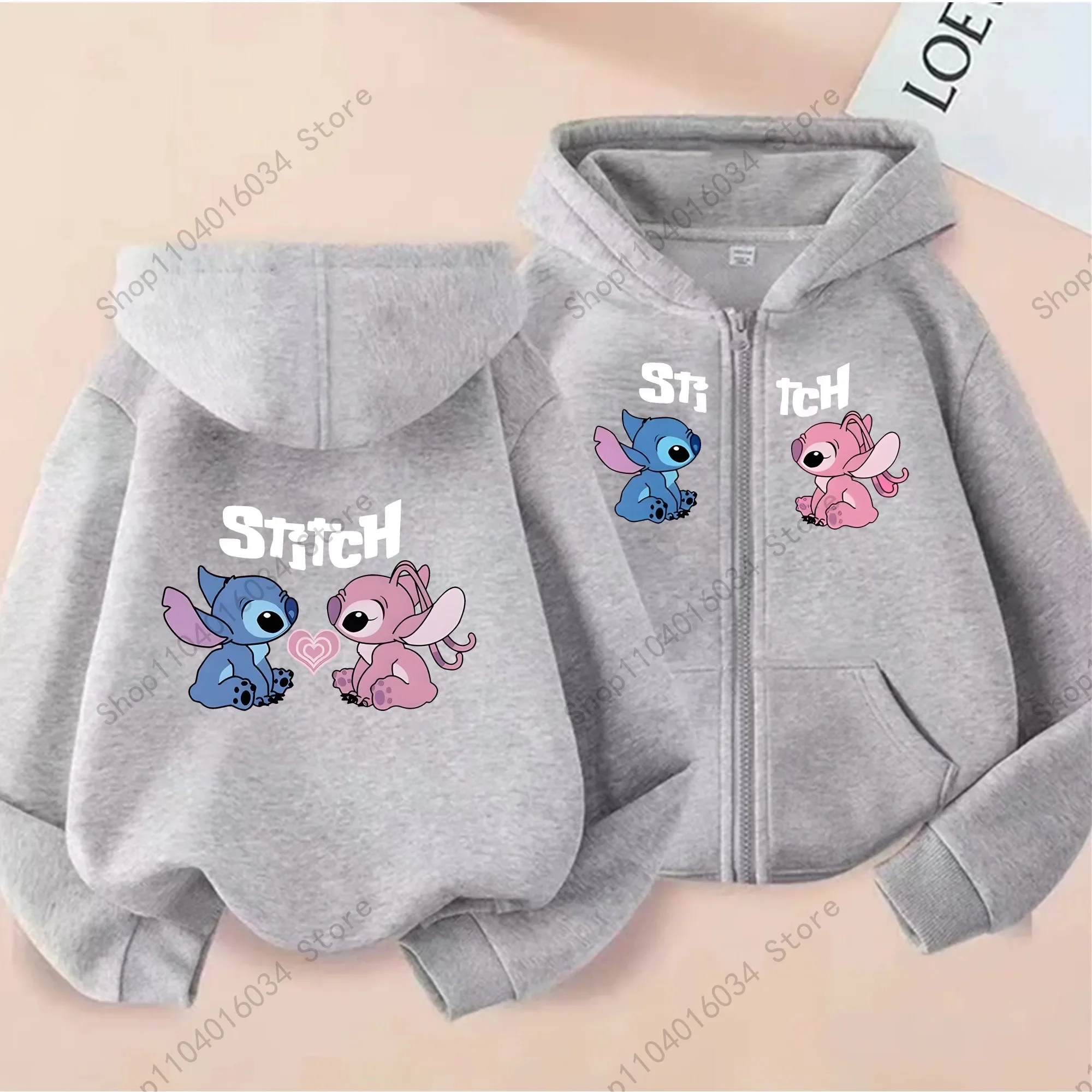 سترة بغطاء للرأس بسحاب للأطفال من Disney Official Park - سترة خريف وشتاء مع غرز لطيفة ورسومات ملاك #6