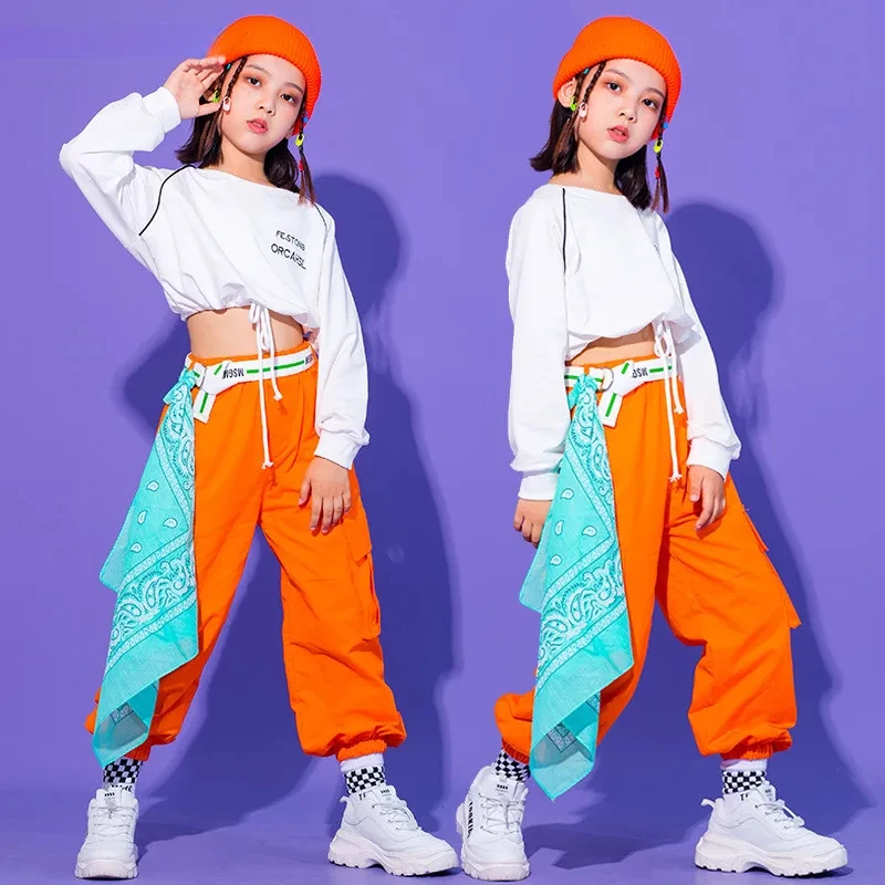 

Girls Street Dance Crop Top Joggers Teens Hip Hop Cargo Pants Sweatshirts Kids Streetwear Costumes Child Jazz Stage Clothes Sets