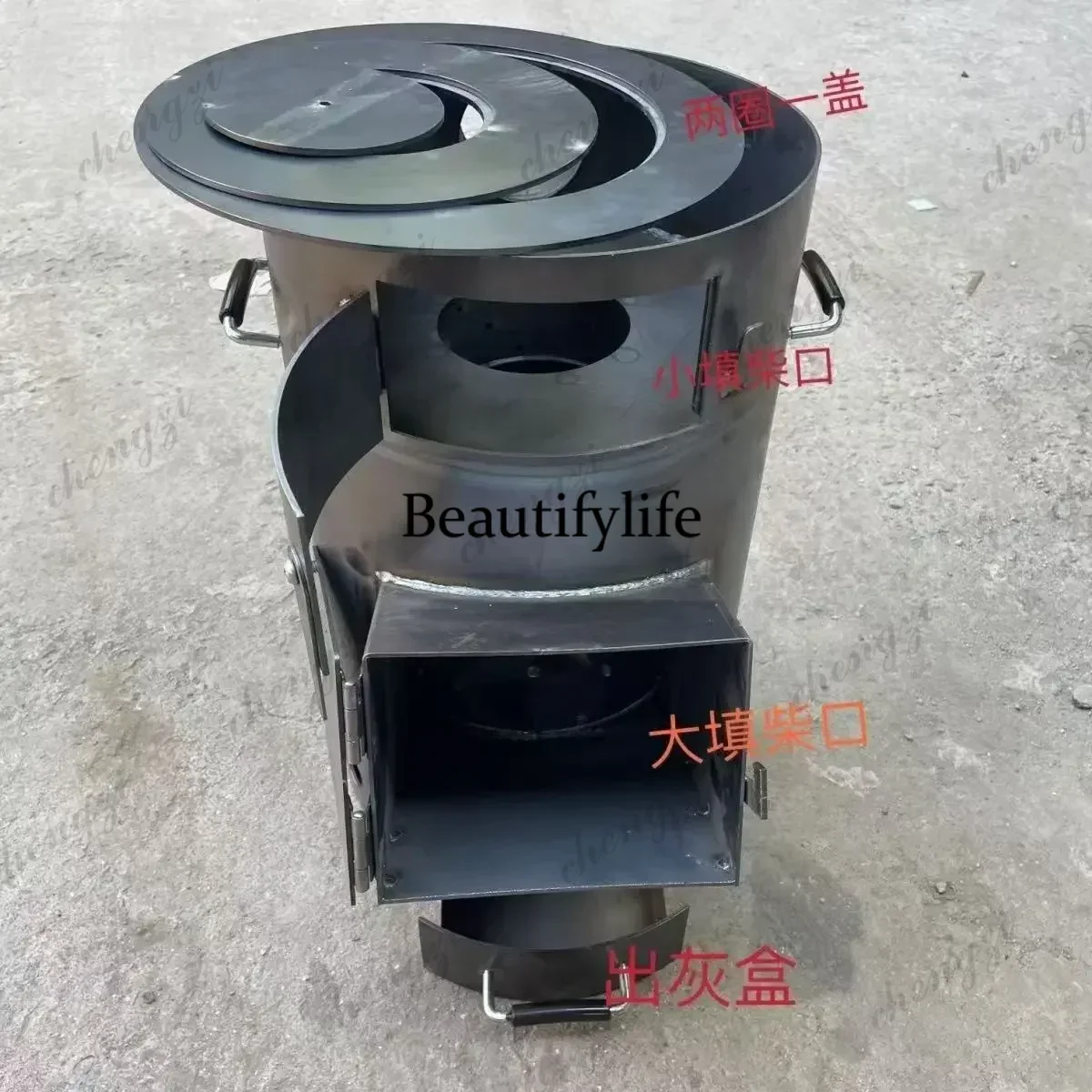 Chimeneas Rural Integrated Heating Cooking Furnace Heavy Steel Wood Stove Firewood Coal Dual Purpose for Indoor Outdoor