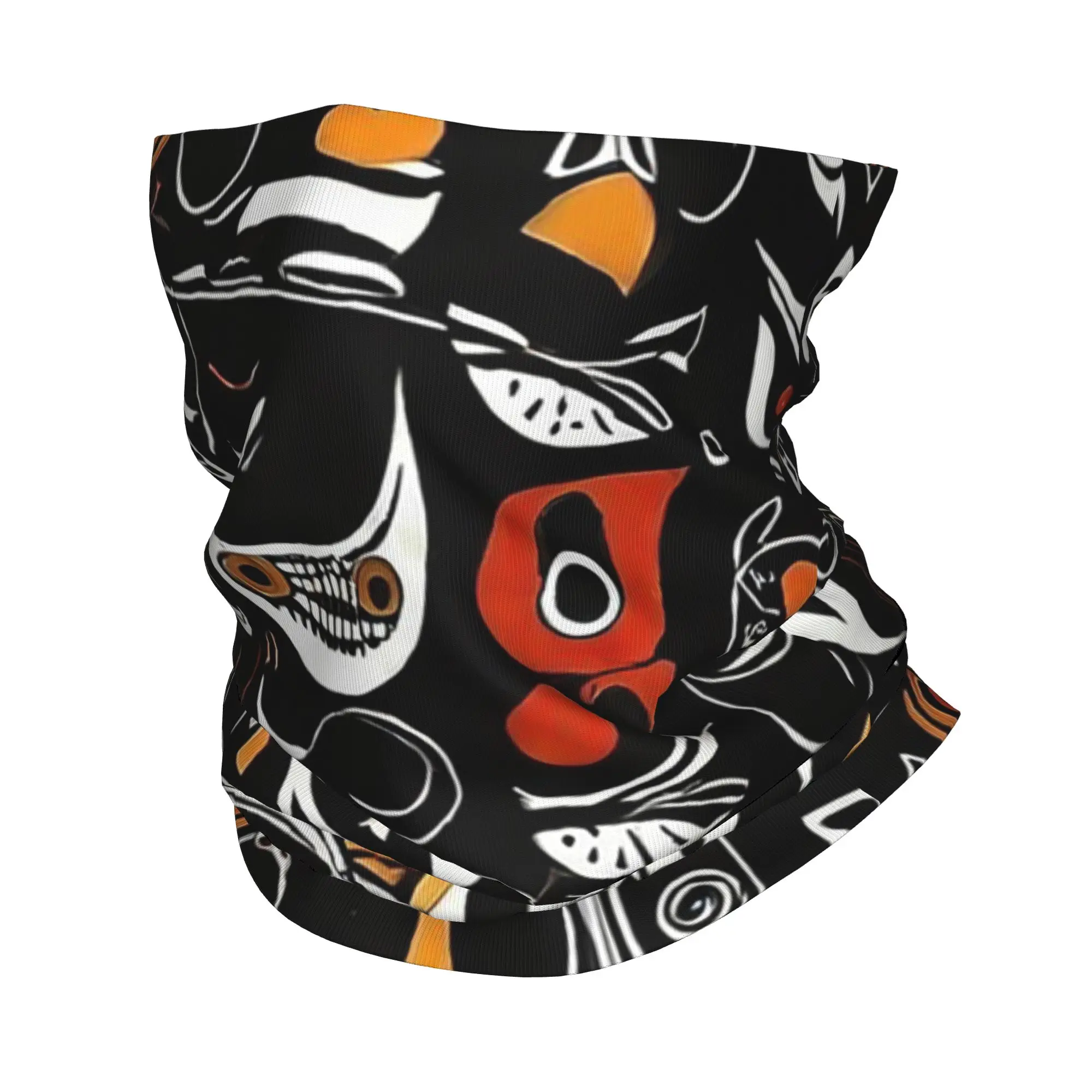 African Tribal Mask Motif Pattern Bandana Neck Gaiter Printed Face Scarf Warm Headband Riding For Men Women Adult