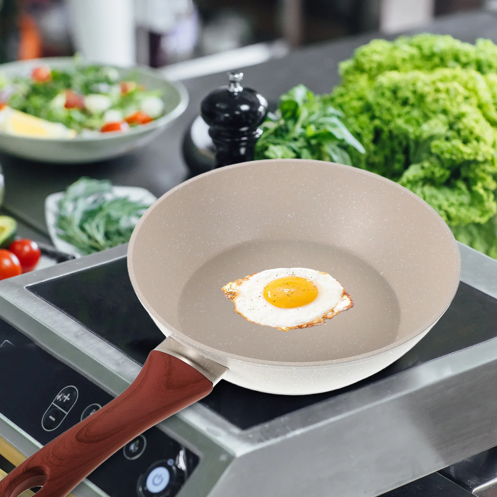 

Nonstick Flat Bottom Frying Pan Skillet Heat Resistant Handle Stovetop Induction Compatible Chef Pan Cooking Pans