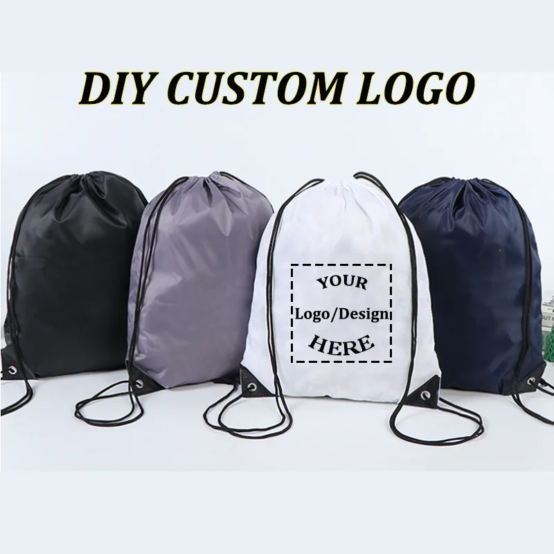 20/50 Uds. Bolsa personalizada con logotipo impreso, mochila escolar promocional para exteriores, informal, para gimnasio, deporte, bolsa publicitaria impermeable, mochila con cordón