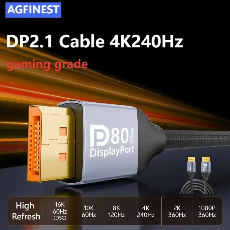 16K DP2.1 DisplayPort Cable DP Video 80gbps Cable DP to DP 16K@30Hz 8K@120Hz 4K240Hz for HDTV Boxes Gaming Monitors macbook