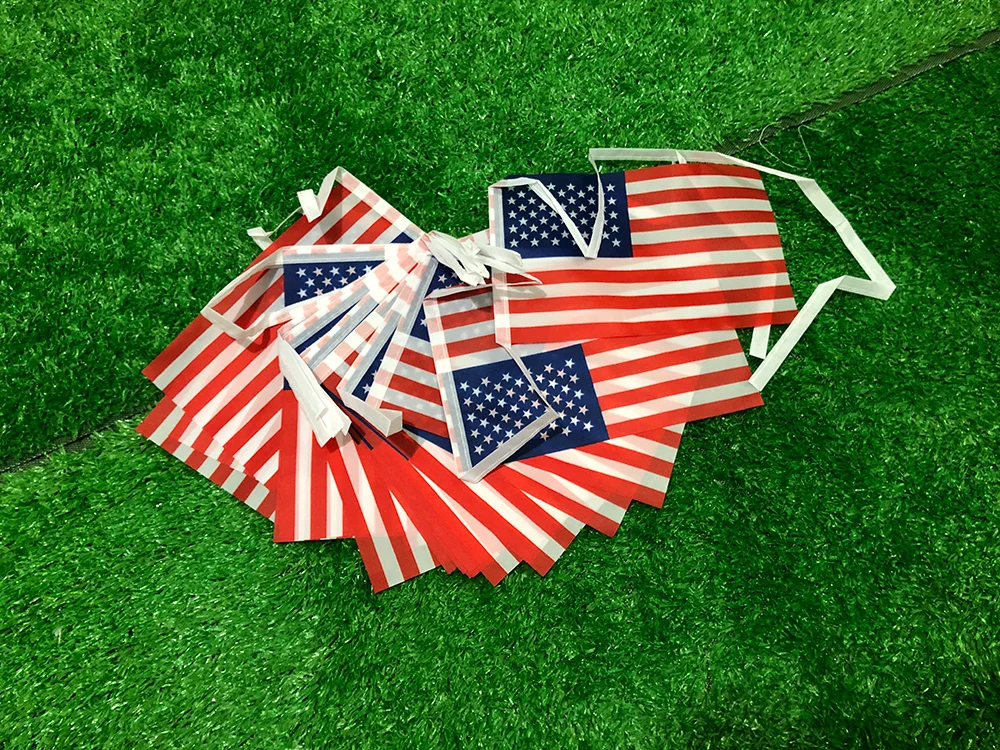 (SKY FLAG) USA Bunting Flags 20pcs/Package 14cm X 21cm American Flag String America US String Small Polyester Flying Banner