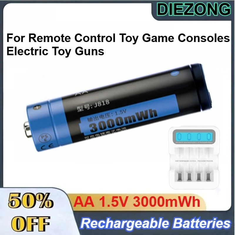 

J818 AA 1.5 3000mWh Rechargeable Lithium Battery for Remote Control Toy Game Consoles Electric Toy Guns Batteries