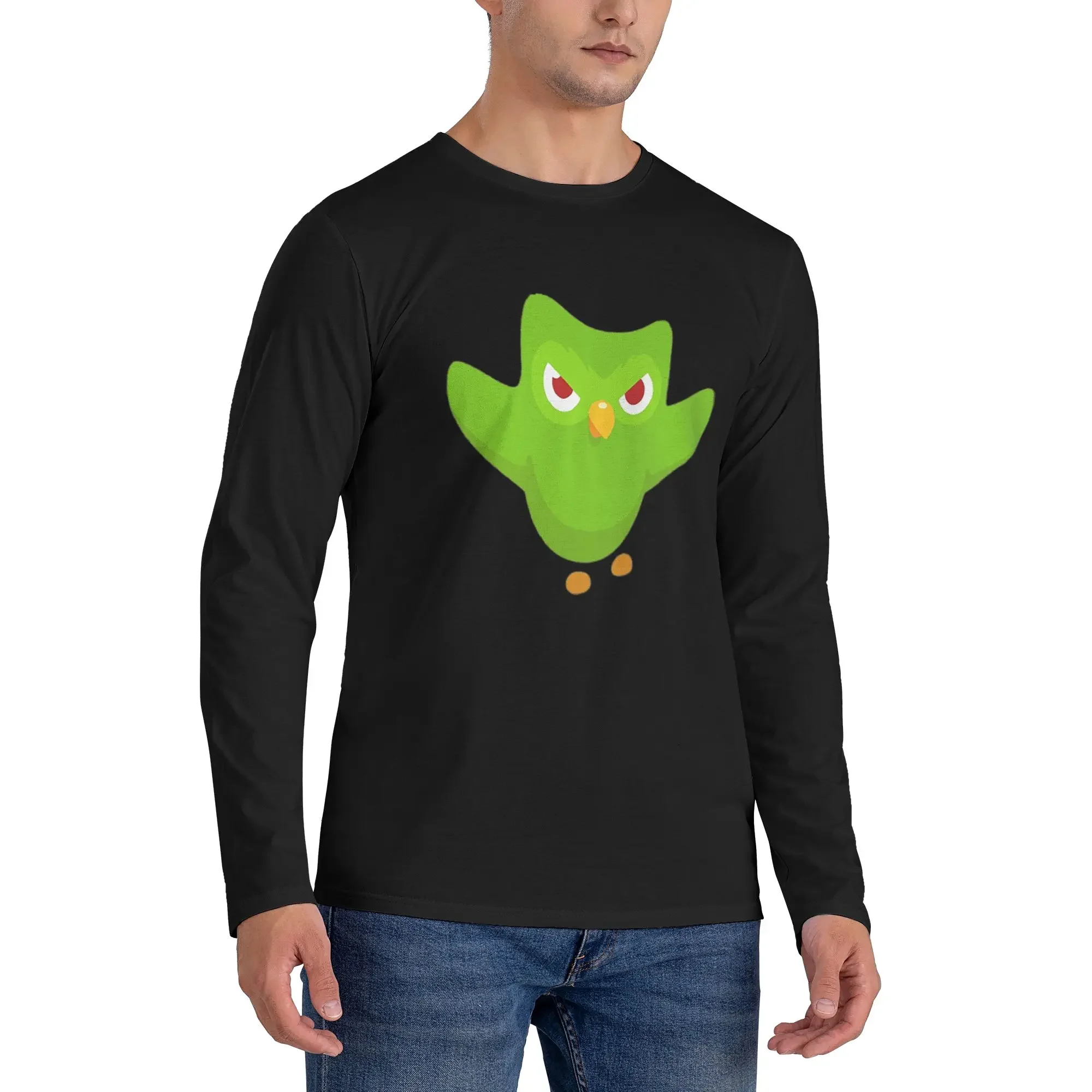 

Duolingo Owl Duo Men's Long Sleeved T-shirt Casual Round Neck T shirts Spring and Autumn Men tops