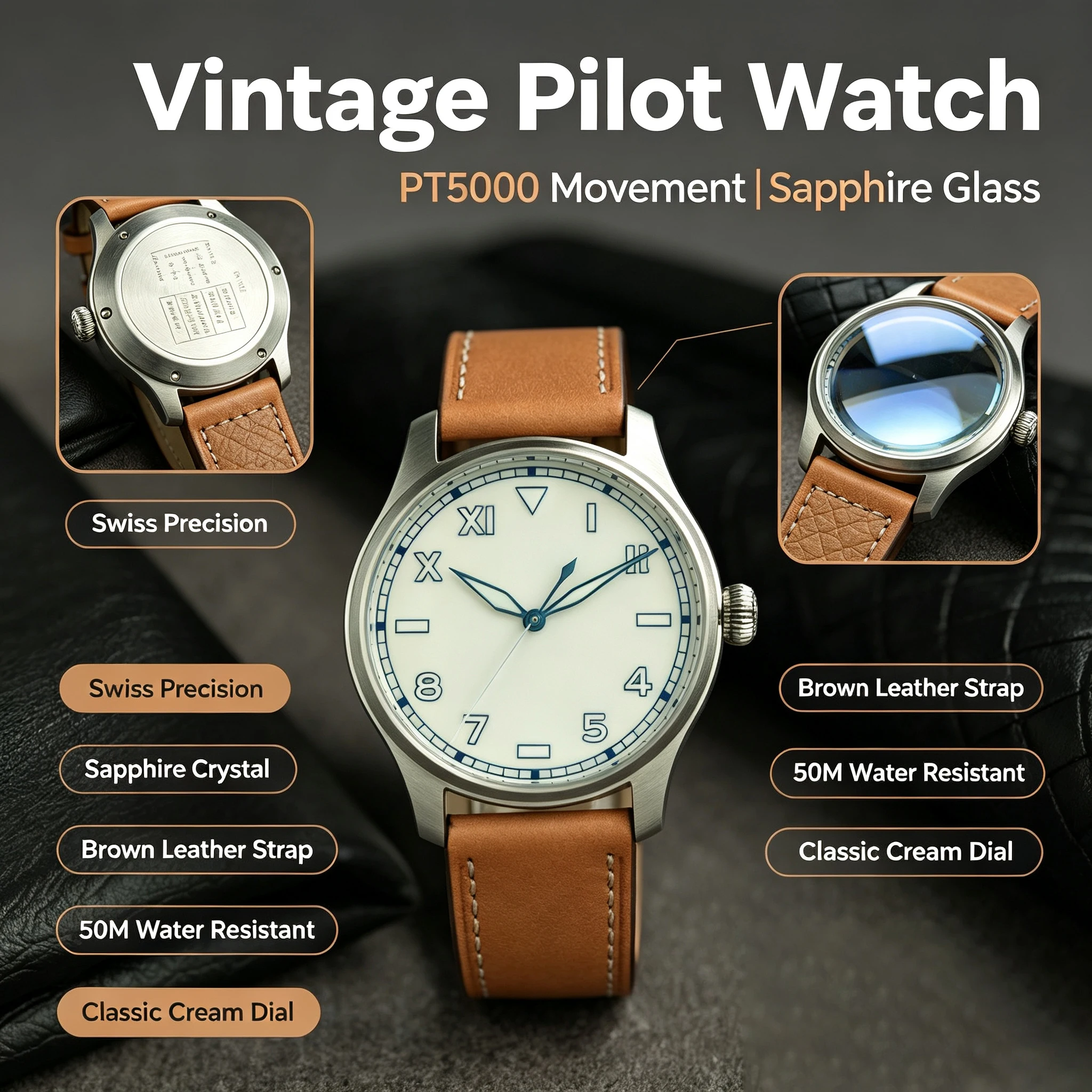 Automatic Pilot Watch - Hruodland New 40mm Pilot Men's Automatic