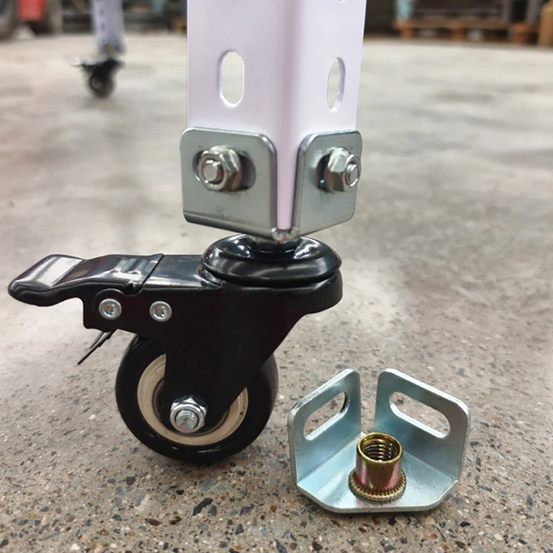Angle Steel Storage Rack Accessories Base With Brake Steering Wheel Pulley And Triangular Iron Connecting Wheel For Rack Systems