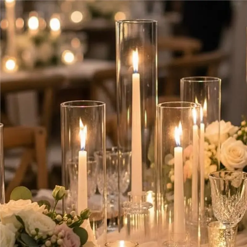 ABVT-For Taper Candle Holders 3 Set Hurricane Glass Candle Holders For Taper Candles, Candlestick Holders For Table Centerpieces