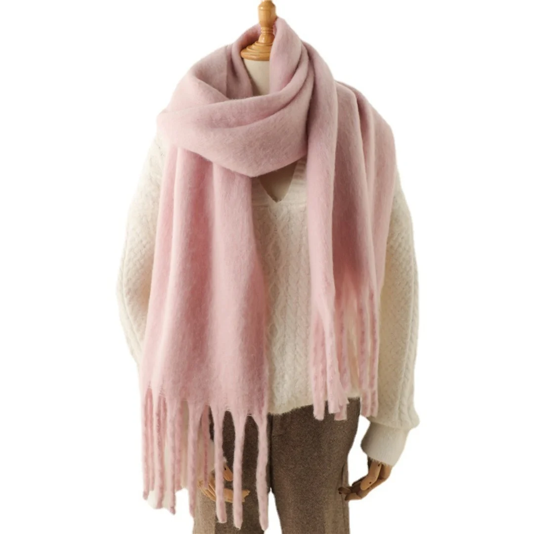 Women Winter Mohair Scarf Cashmere Warm Solid Pashmina Blanket Wrap Female Thicken Soft Scarf Tassel Shawl Long Poncho Scarf