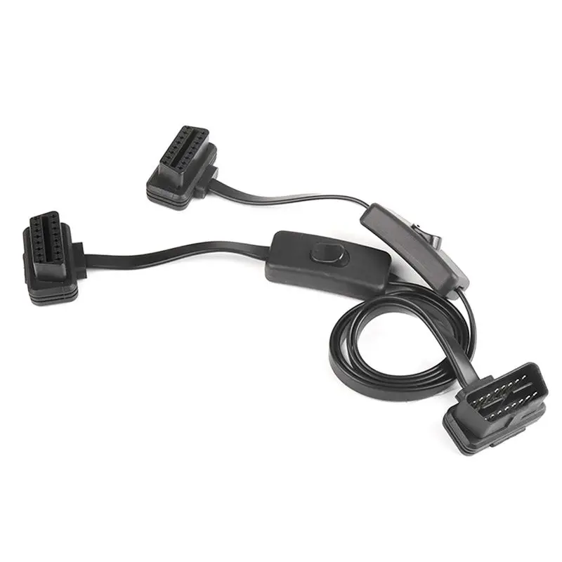 A82M-60CM Long OBD2 16Pin With Switch Extension Cable Flat Wire Adapter Auto 1 Male To 2 Female OBD 16 Pin Convert Plug