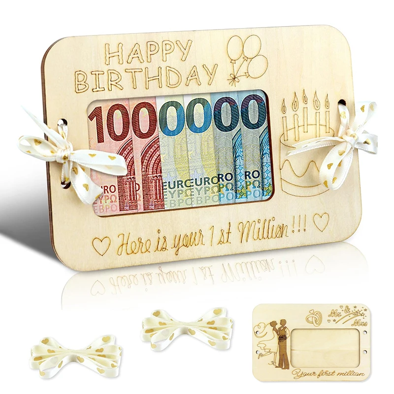 

"Your First Million" Wooden Wallet Desk Money Holder Cash Organizer Wooden Craft Valentine's Day Gift Birthday Gift Wedding Gift