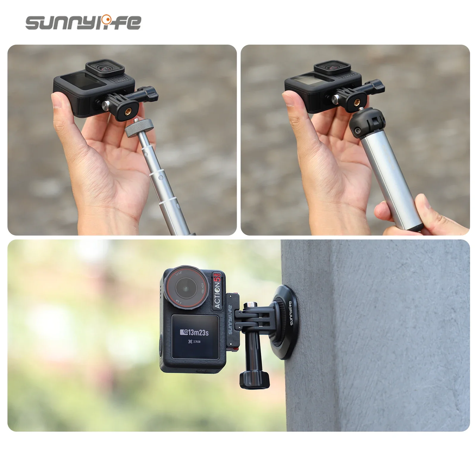 Sunnylife Sports camera 1/4 adapter for Insta360/Action/GoPro/Pocket 3  tripod connector Action5 Pro adjustable angle base