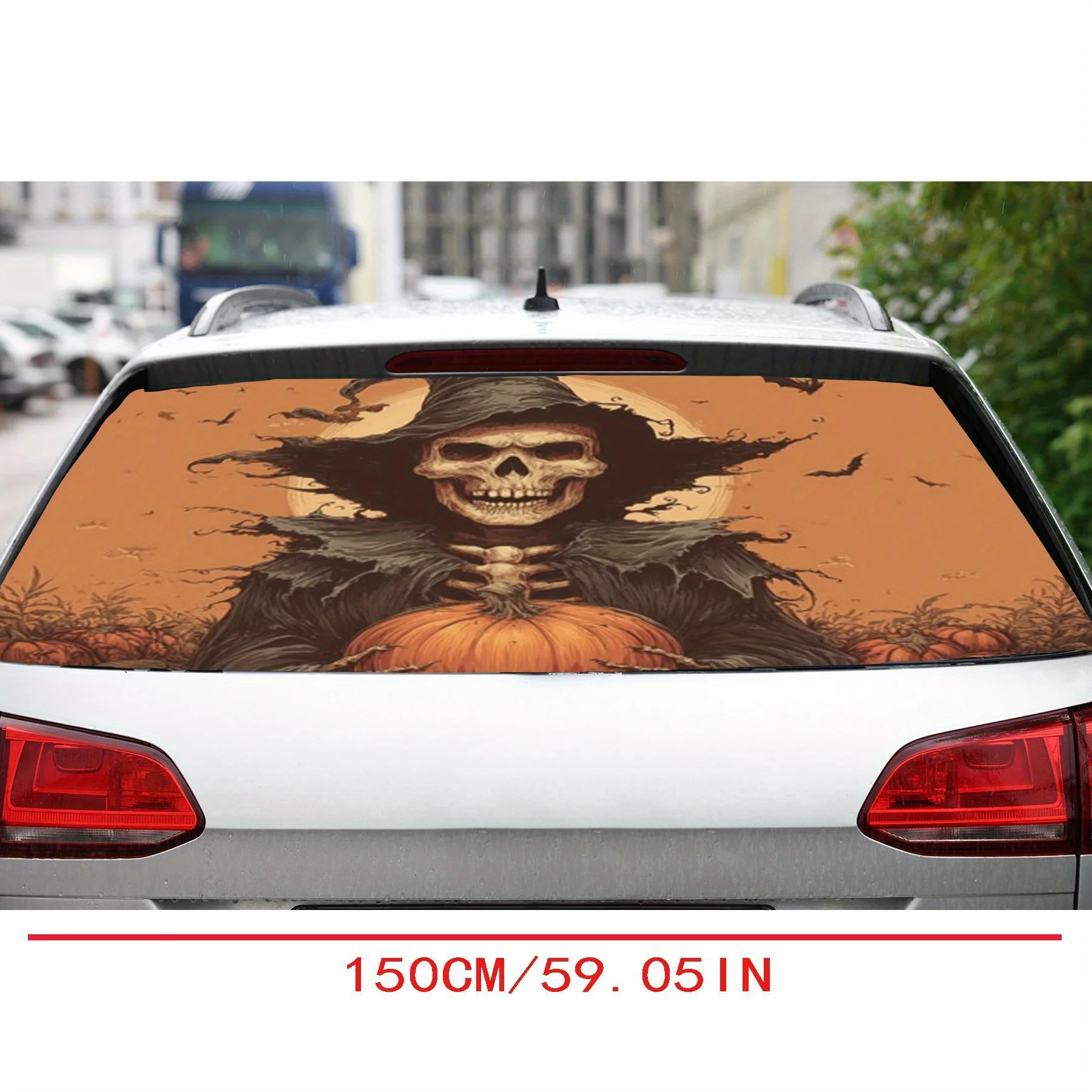 A skeleton holding a pumpkin PVC material self-adhesive waterproof car rear window sticker, easy to paste without falling off, w
