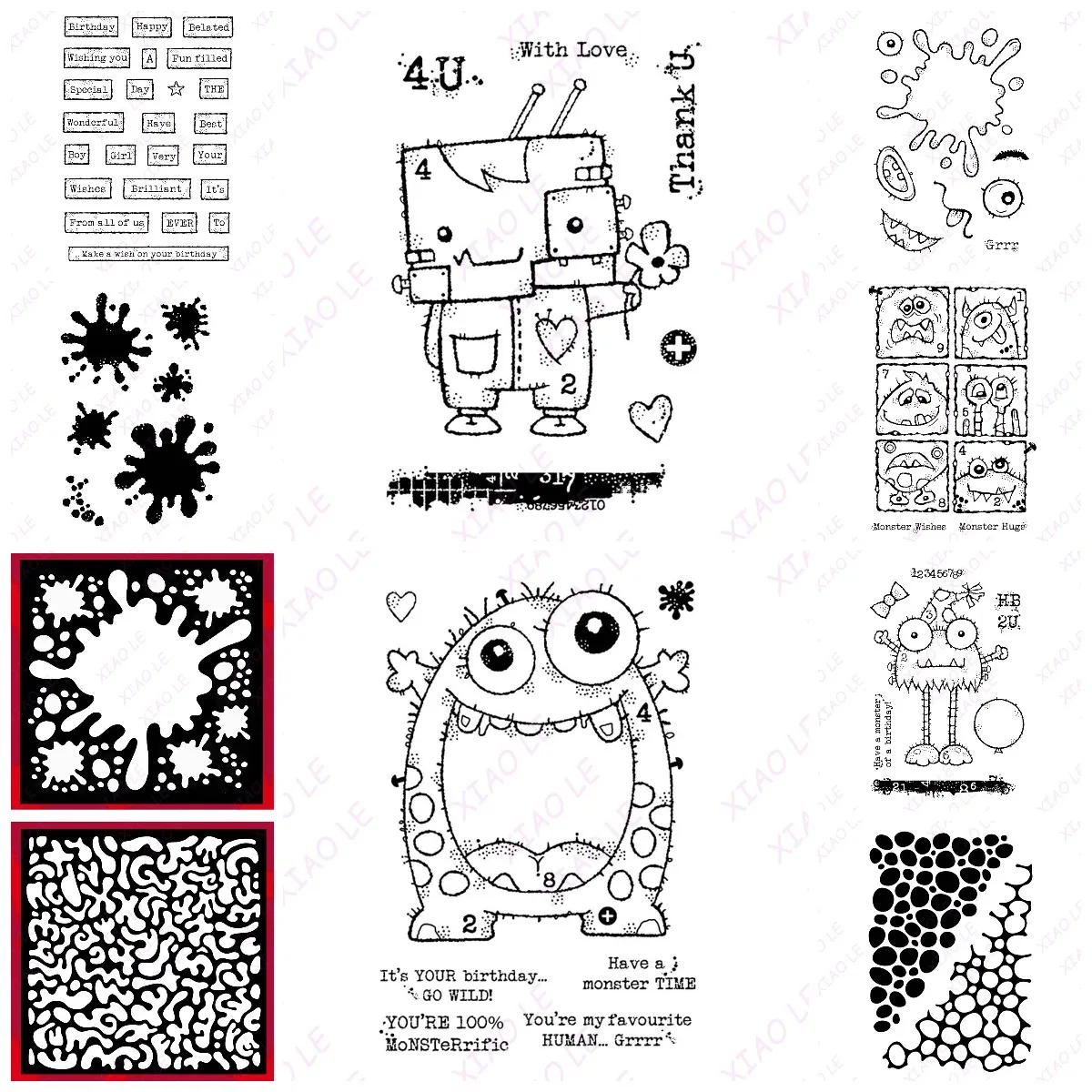 

Thank You Monster Funky Swirls Clear Stamps Stencil Scrapbook Diary Decoration Stencil Embossing Template DIY Greeting Card