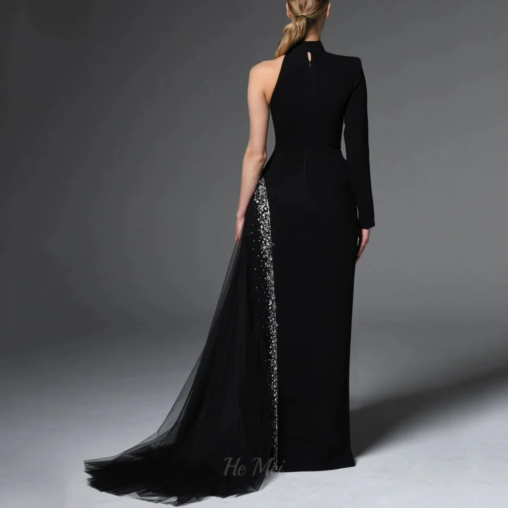 Customized Sexy Prom Dress High Neck One Shoulder Party Gowns Crystals A Line Split Evening Dress فساتين سهرة