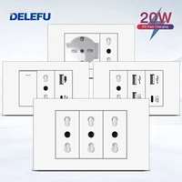 DELEFU-Panel ignífugo SC31 4*2, blanco, estándar italiano, USB tipo C, interruptor de toma de pared de carga rápida, TV, teléfono, CAT5, CAT6