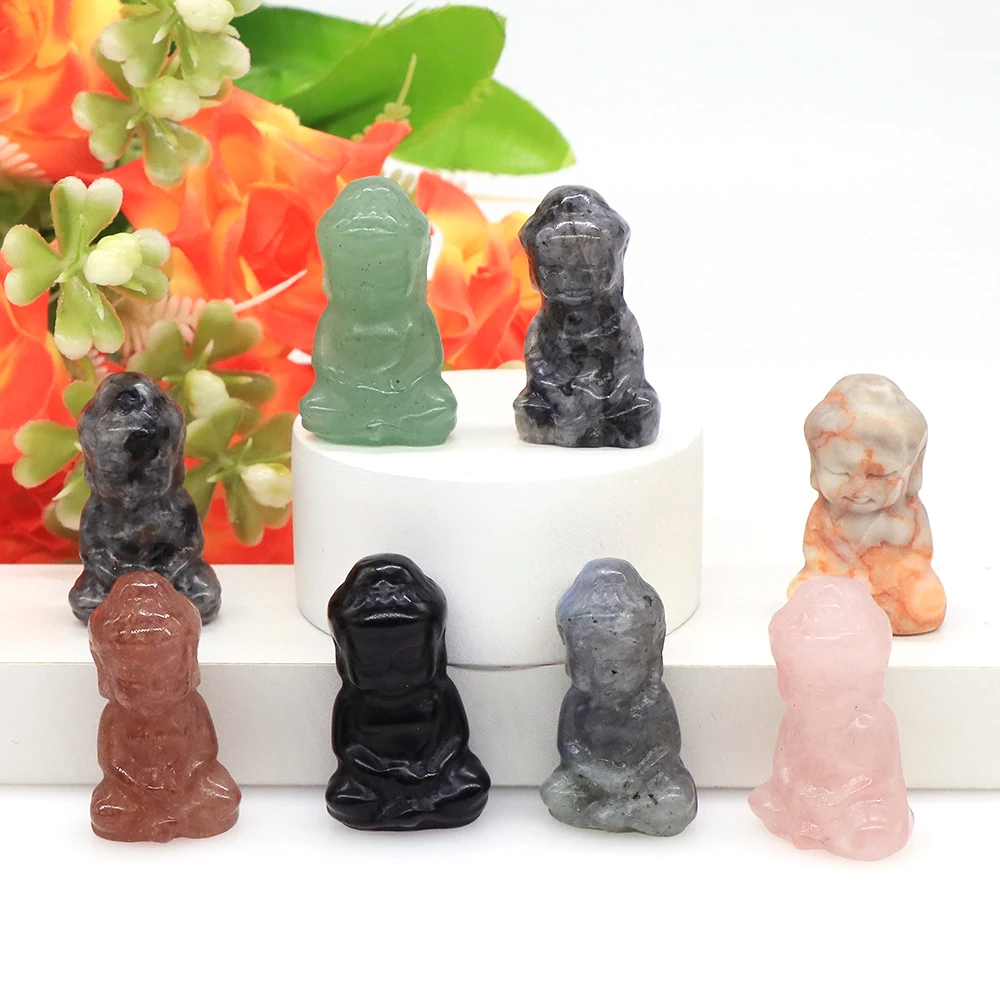 30MM Buddha Statue Natural Crystals Stones Healing Rose Quartz Gemstone Carved Trinket Pray Lucky Crafts Home Room Decoration