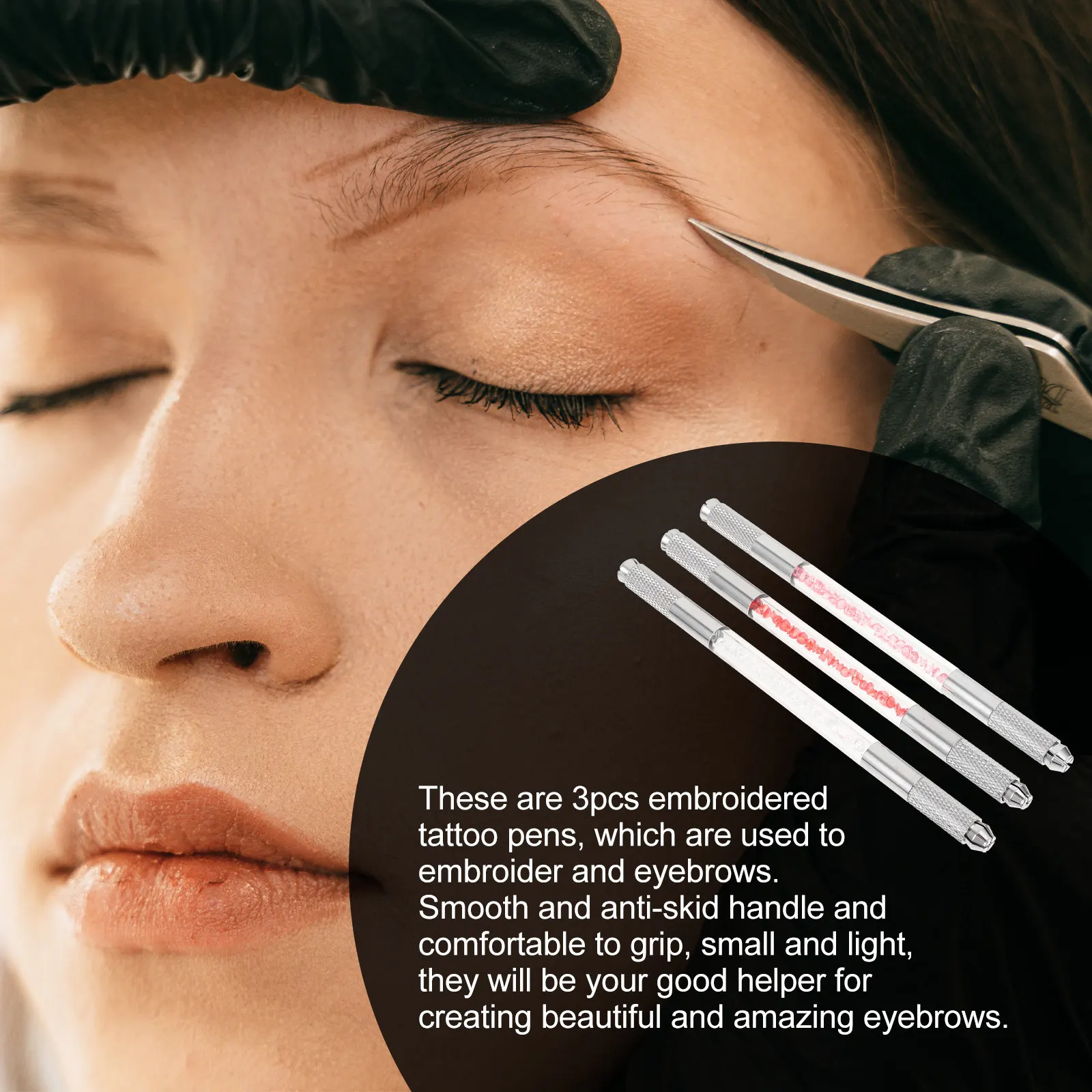 

Набор из 3-х кристальных двусторонних ручек для татуажа бровей, ручные инструменты из антикоррозийного алюминиевого сплава, принадлежности для макияжа, для микроблейдинга