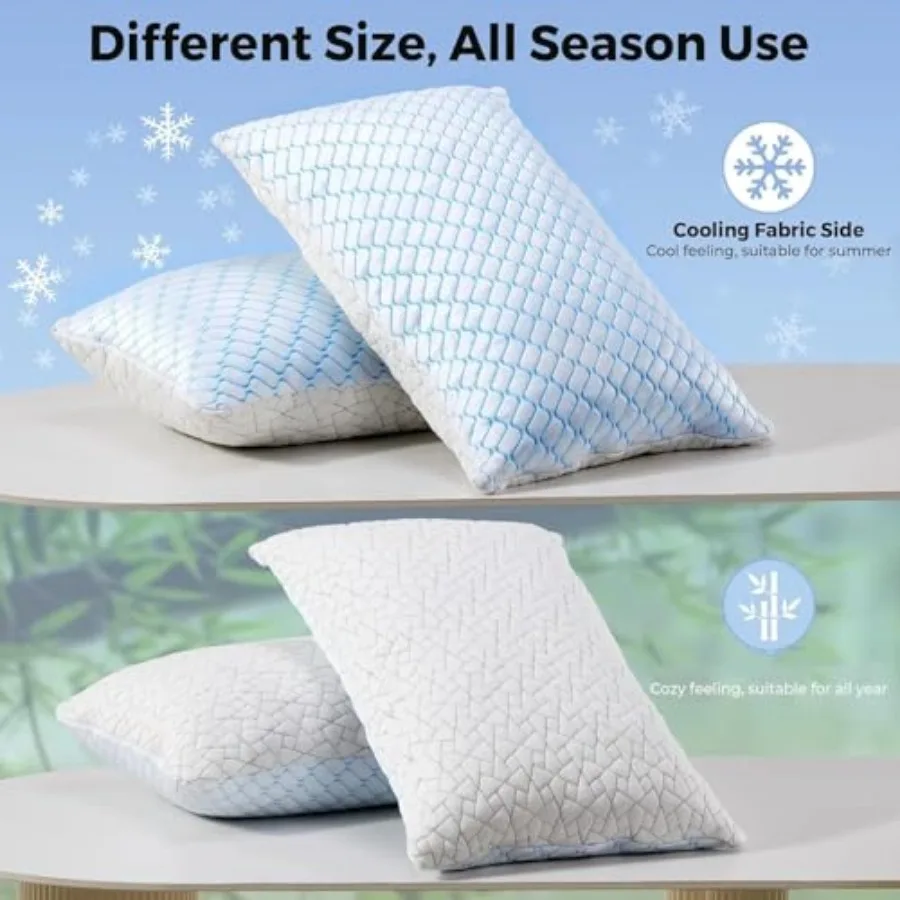 ® Pillows Queen Size Set of 2, Shredded Memory Foam Pillows, Cooling Foam Pillow for Sleeping, Soft Bed Pillow Queen Size with