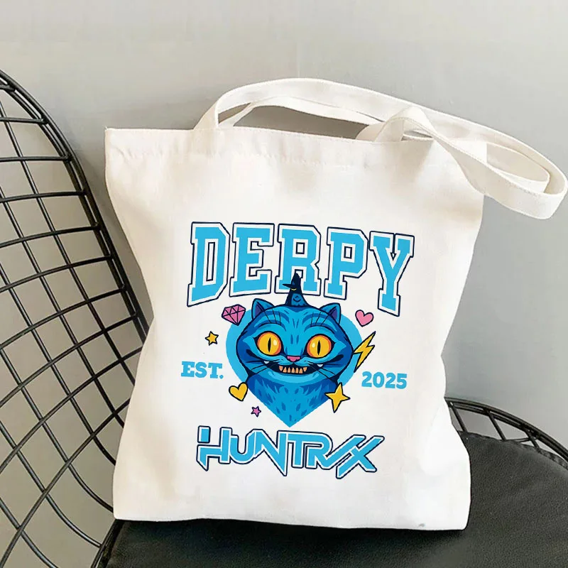 

KPop Demon Hunters Derpy Tiger Cartoon Tote Bags Women Handbag Foldable College Harajuku Shoulder Bag Printed Grocery Bag Gift