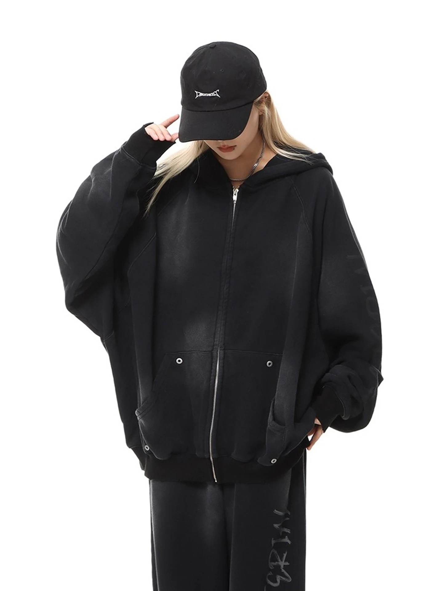 

Женская толстовка больших размеров с капюшоном, в стиле пэчворк, с эффектом грязевого окрашивания, свободного кроя, повседневный кардиган-топ в корейском стиле, осенне-зимняя верхняя одежда