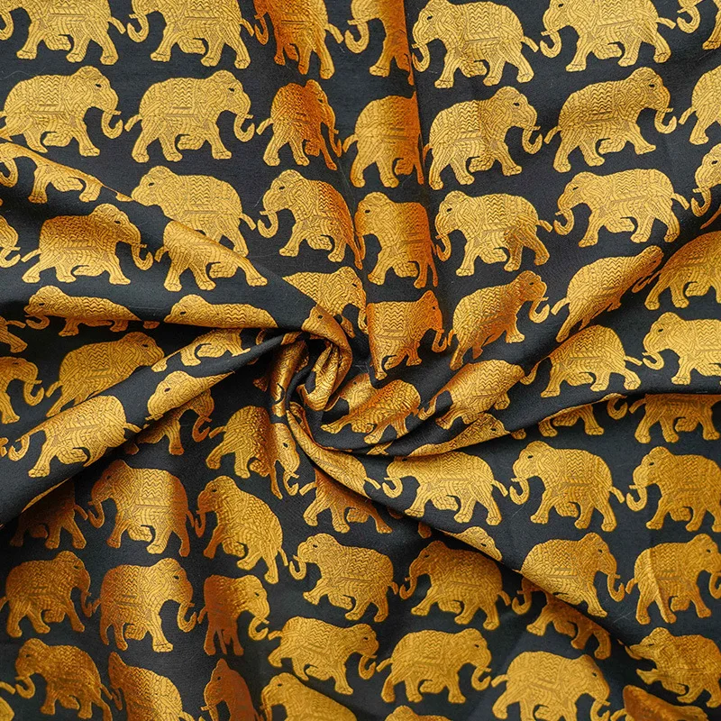 Black Background Gold Silk Elephant Yarn-dyed Jacquard Fabric Women's Luggage Spring Autumn Dress Fashion Sewing Wholesale Cloth