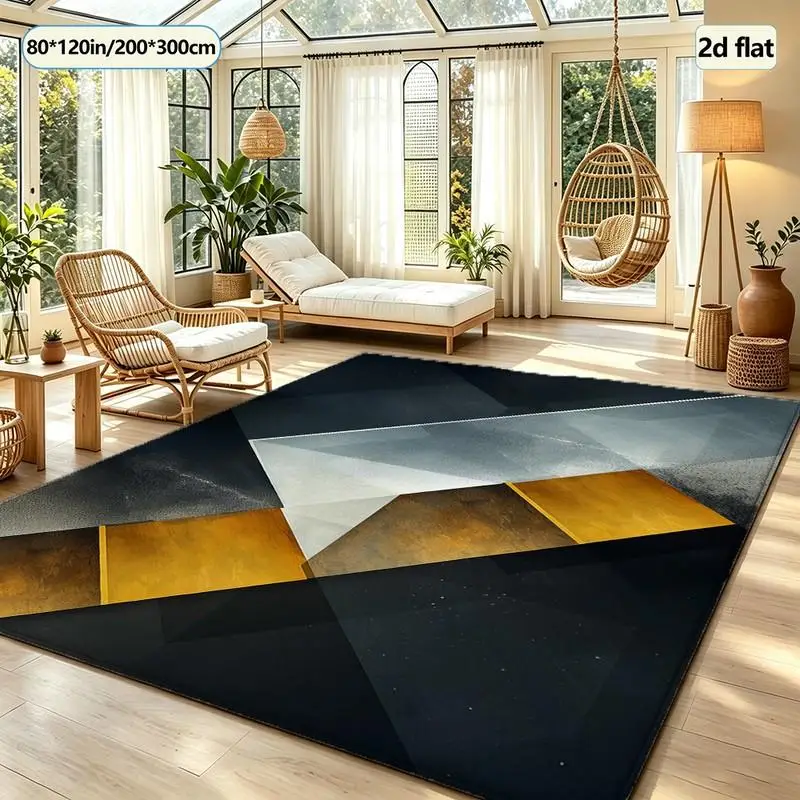 Dark-Toned Gold and Silver Geometric Triangle Abstract Carpet Floor Mat for Home Living Room Decoration