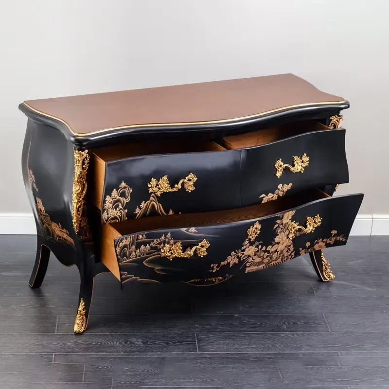 Black Vintage High Quality Large Solid Wood Bras Console Corner Sideboard and Storage Side Table Furniture