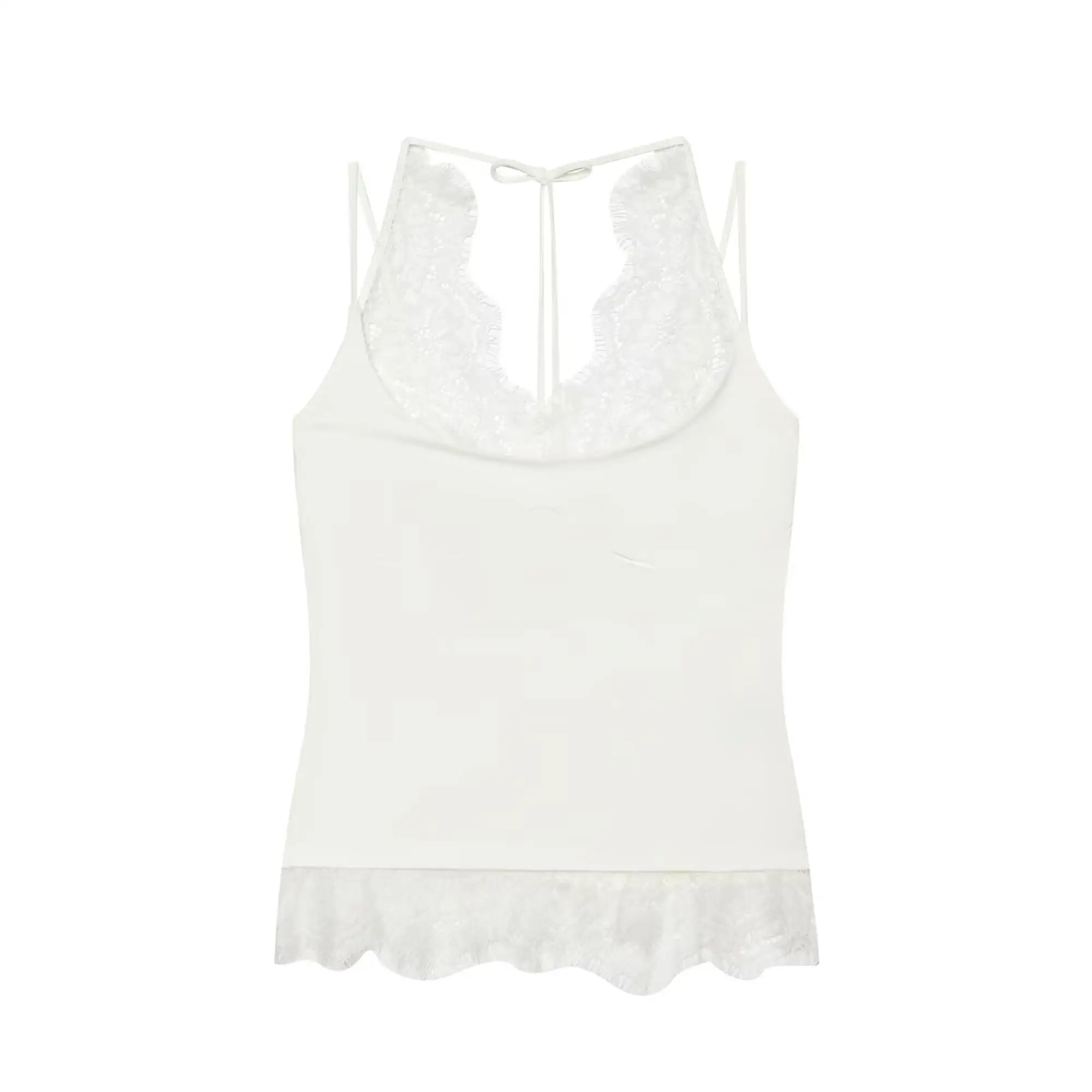 TFMLN Damen Neckholder-Top mit Spitzenbesatz, schickes ärmelloses Cami-Top, Sommer, neu, einfarbig, sexy, schlankmachend, für Ausgeh-Looks, lässige Damenbekleidung – Detail 9