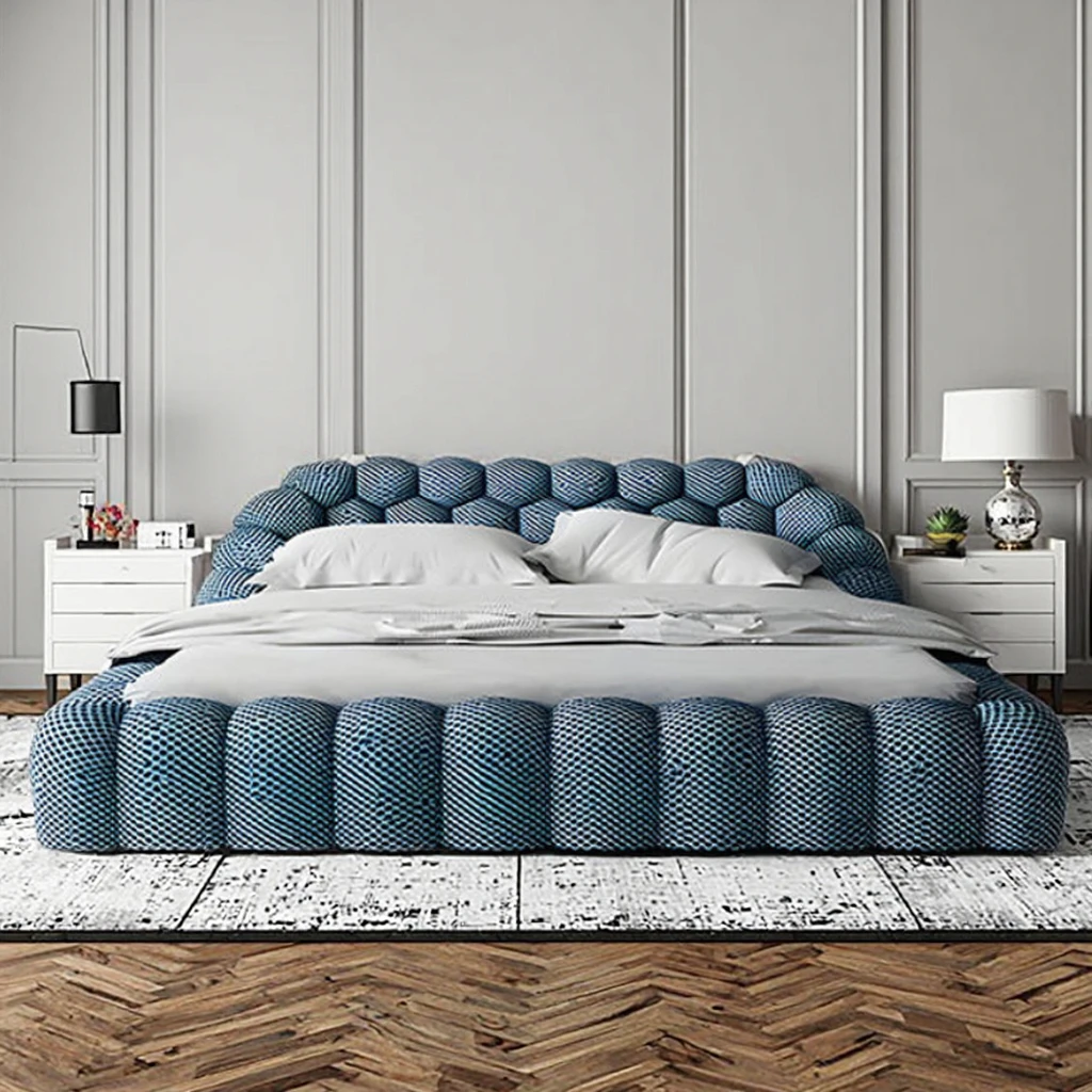 Bubble Bed Modern Style Light Luxury Simple ,Blue Roche Bobois High Density Foam Soft Bed