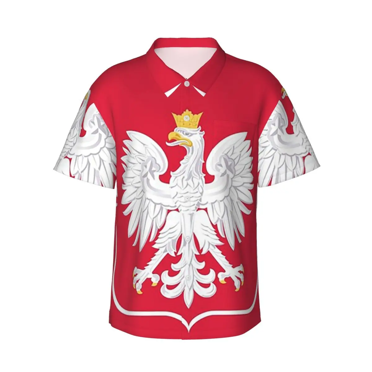 

Polish Flag Flag Of Poland Men's Shirts Hawaiian Short Sleeve Shirt Funny Lapel Tops for Summer Beach