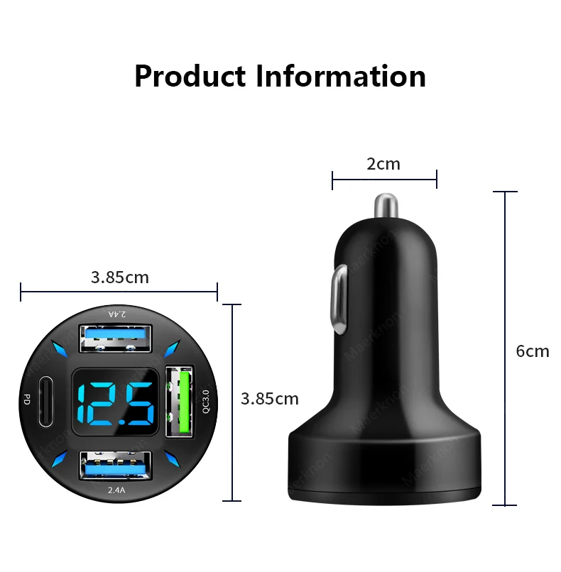 66 واط شاحن سيارة PD نوع C شحن سريع سيارة مهايئ شاحن الهاتف آيفون 16 شاومي سامسونج 4 منافذ USB C شحن سريع في السيارة