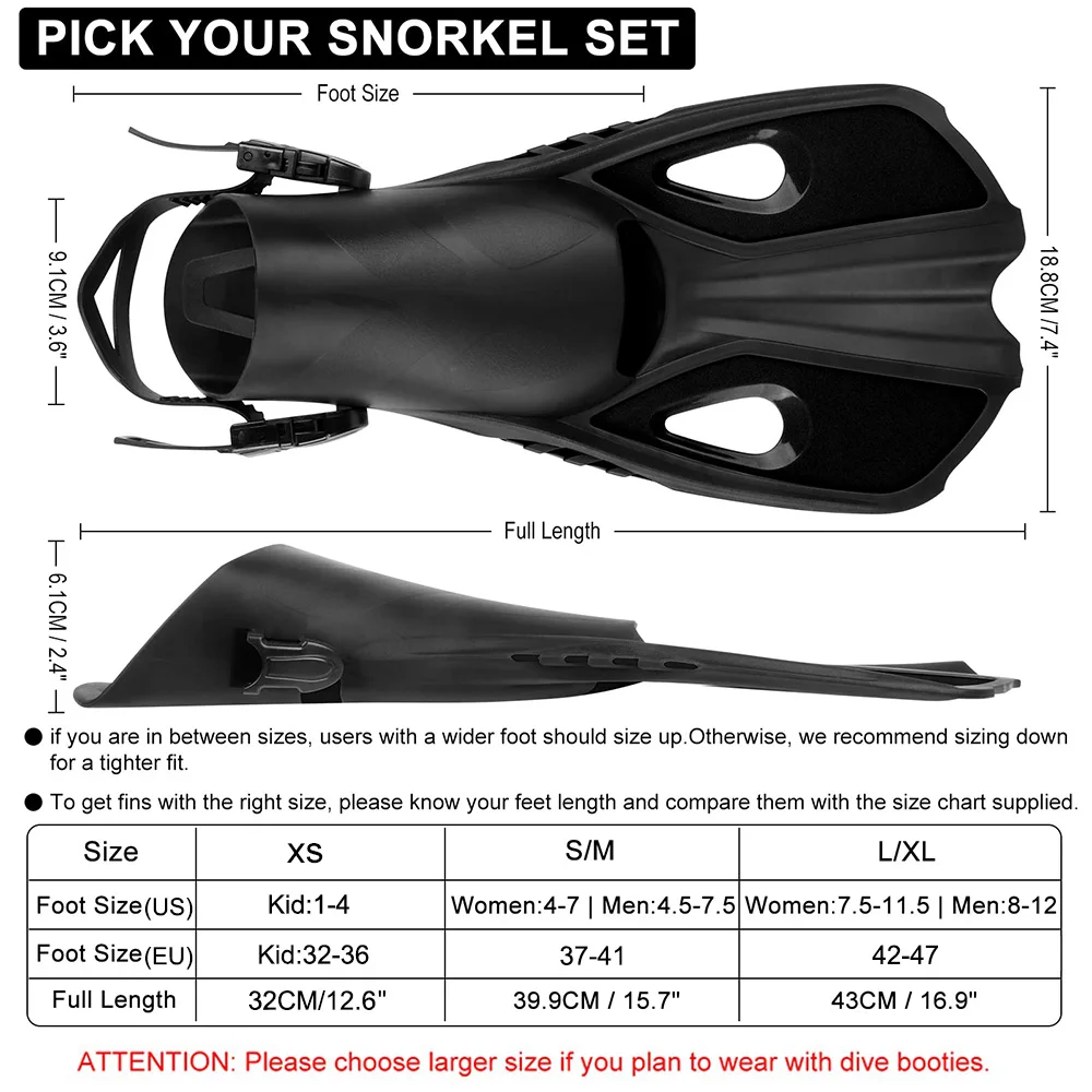 Snorkel Fins - Short Adjustable Open Heel | Silicone Swim Flippers for Adult Kid Youth Men Women Travel Diving view 2