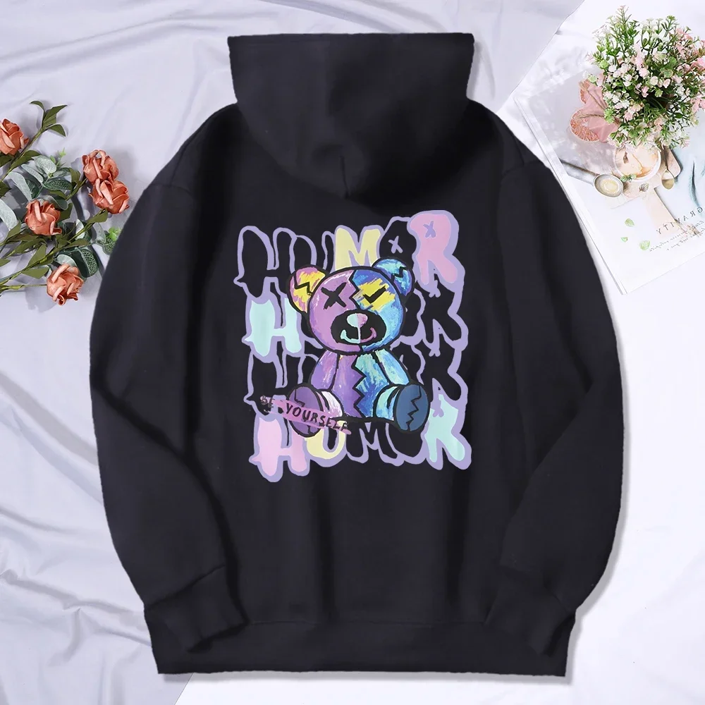 

hip hop Hoodie Harajuku Casual Pullover Tops Humor Graffiti Teddy Bear Be Yourself Women Hooded Fashion Hoodies