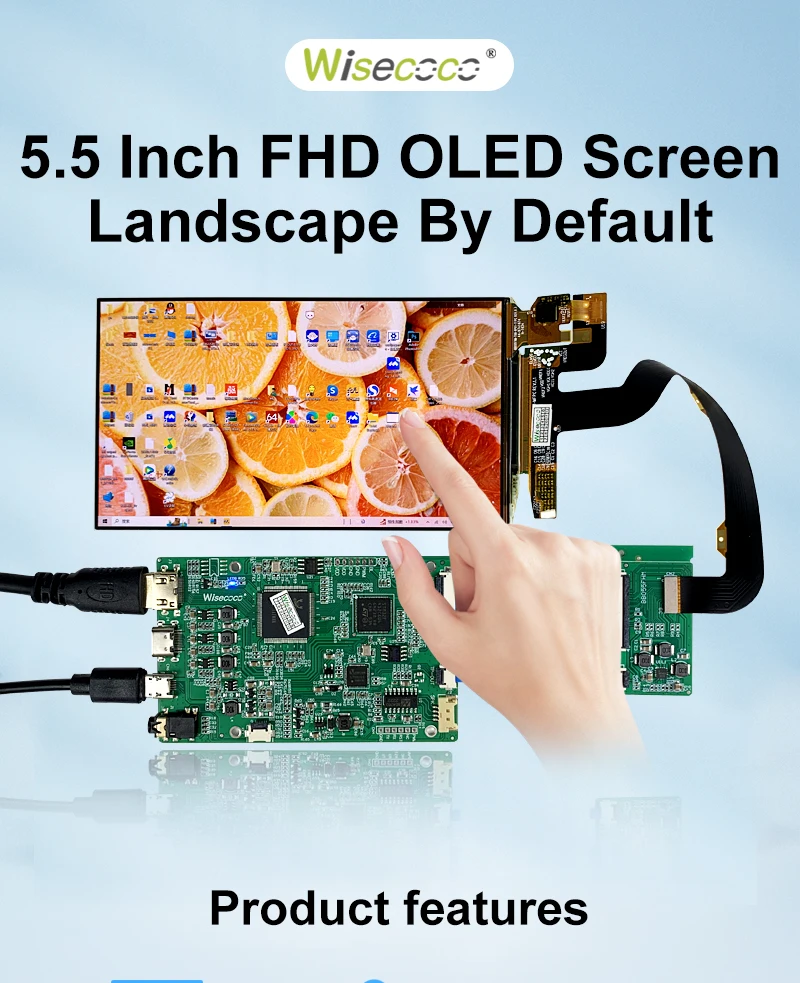 

Wisecoco 5.5 Inch AMOLED Screen On-cell Touch 1080*1920 Landscape Type Default OLED sRGB Display Type-c MIPI Driver Board