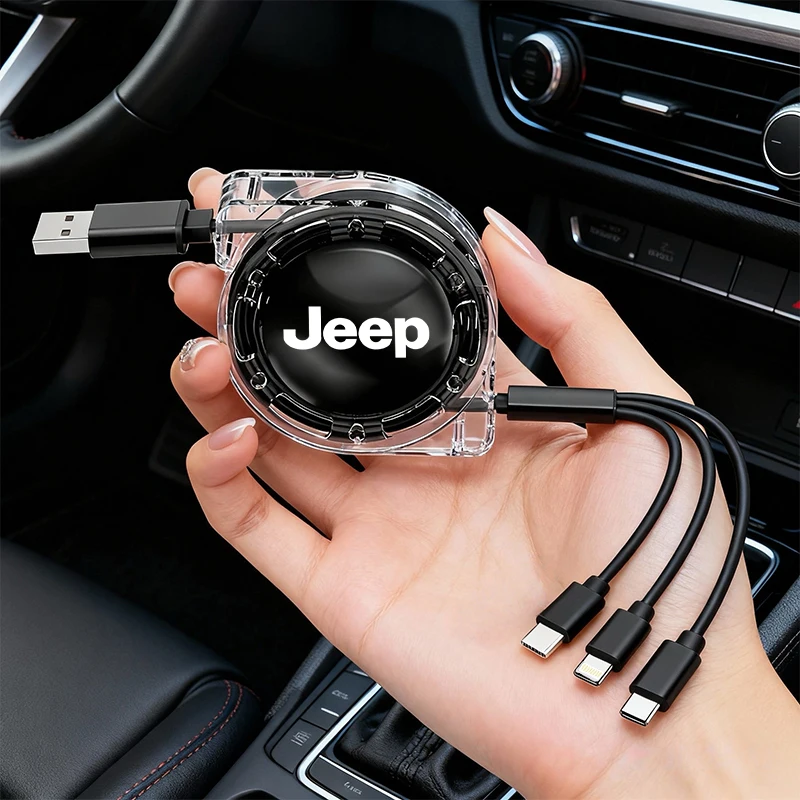 Accesorios para coche, Cable de carga Micro USB tipo C 3 en 1, cargador múltiple para Jeep Wrangler Grand Cherokee Avenger Compass Wagoneer