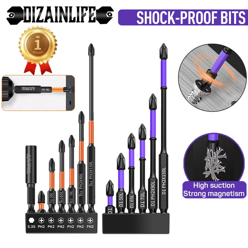 Zestawy wkrętaków magnetycznych Antypoślizgowe, odporne na wstrząsy końcówki wkrętaków udarowych z gniazdem przedłużającym Trzpień sześciokątny