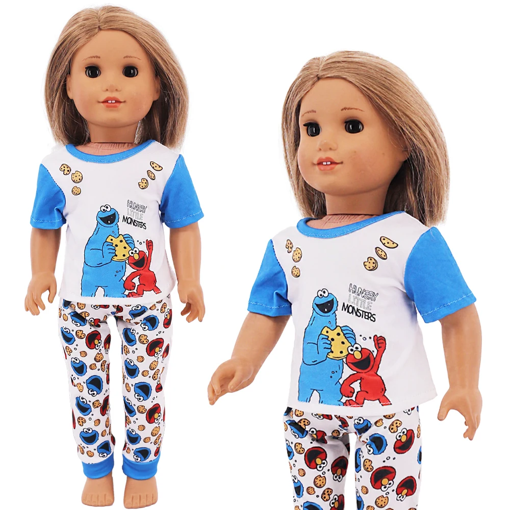 Kawaii Cartoon Pattern Pajamas for 18inch Girl's American&43Cm Baby Reborn Doll Clothes Accessories,Our Generation Baby Girl Toy