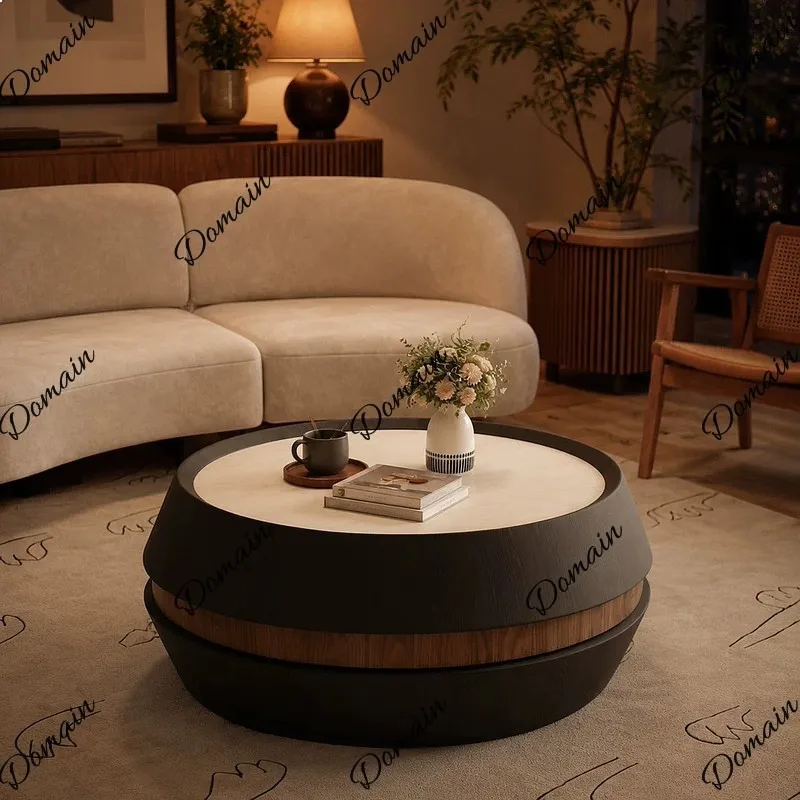 Rotating Coffee Table Travertine Slate Living Room Designer Small Apartment Retro Storage Creative Tea Table
