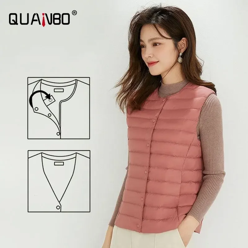 Women Sleeveless Puffer Vest Women\'s Ultra Light Down Vest Women Two Ways Waistcoat Portable Warm Sleeveless Winter Liner