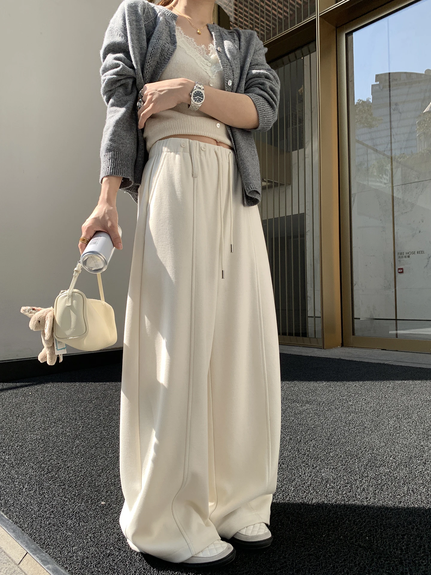 

Женские повседневные брюки EKOOL с высокой талией, новинка ранней весны, эластичный пояс, свободный крой, универсальные, прямые, широкие, длинные брюки